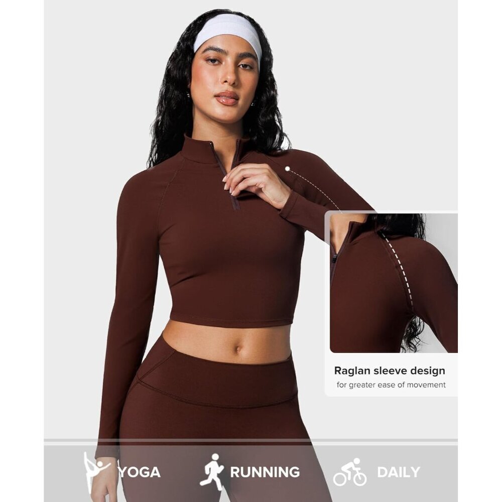 Womens Cropped Lightweight Nylon Spandex Half-Zip Workout Jacket Gym Yoga - Picture 2 of 5